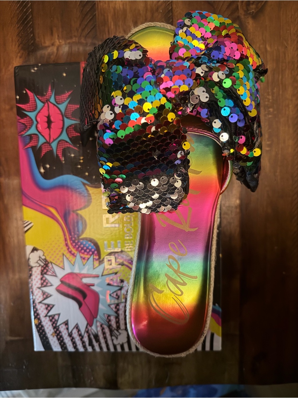 Cape Robbin Multicolor Sequin Bow Slide Sandals Size 6